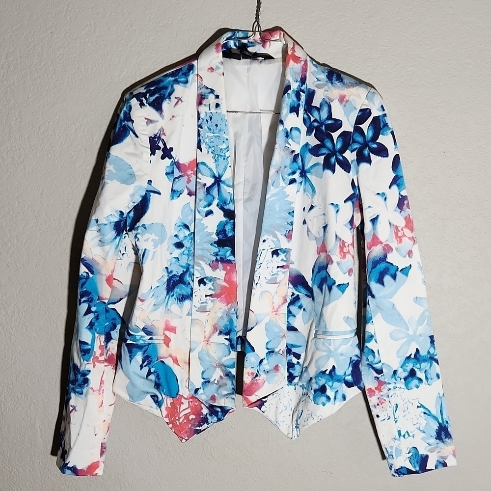 Mossimo Blazer Womens Size XS Floral Jacket Spring Summer Print Blue White Pink